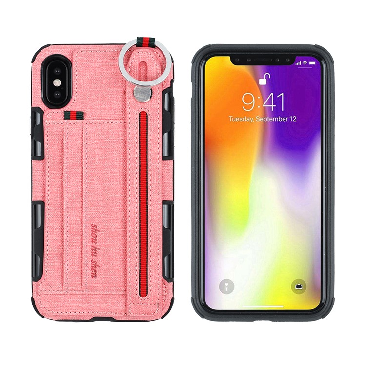

SHOUHUSHEN Покрытая Оболочкой PC TPU Гибридная Крышка С Держателем Карты Для Iphone X - Розовый, iPhone Xs