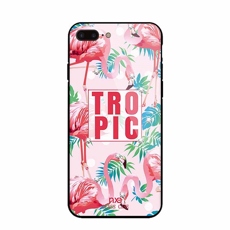 NXE for iPhone 8 Plus / 7 Plus Flamingo Pattern Rhinestone Decor TPU + PC + Glass Hybrid Case - TROPIC-2