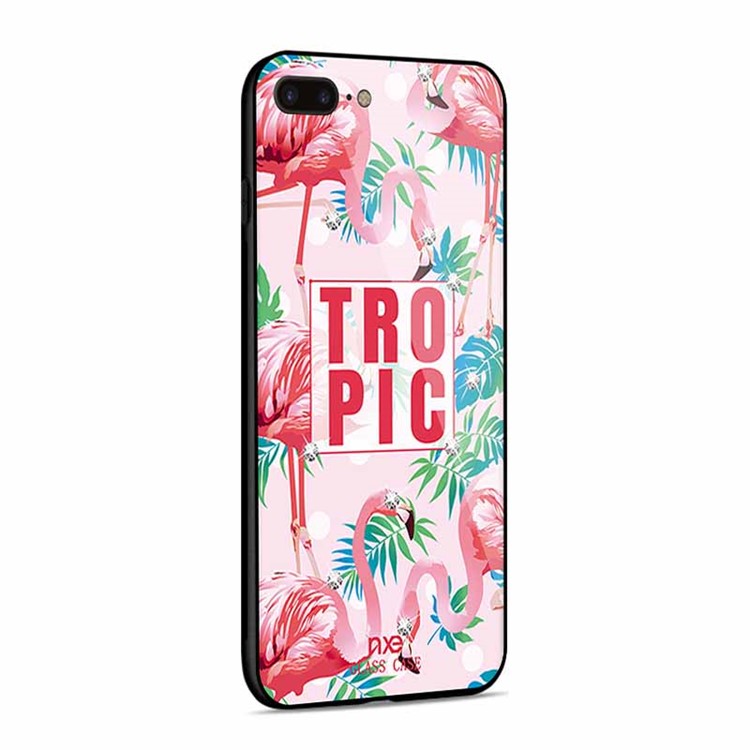 NXE for iPhone 8 Plus / 7 Plus Flamingo Pattern Rhinestone Decor TPU + PC + Glass Hybrid Case - TROPIC-4