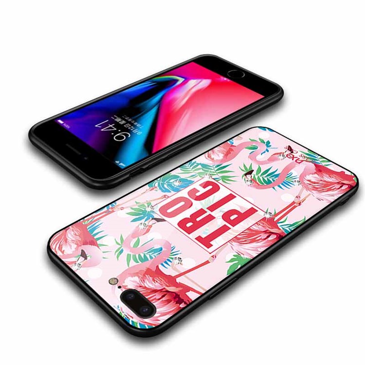 NXE for iPhone 8 Plus / 7 Plus Flamingo Pattern Rhinestone Decor TPU + PC + Glass Hybrid Case - TROPIC-5