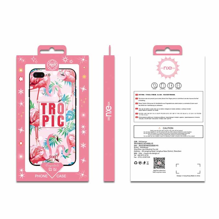 NXE for iPhone 8 Plus / 7 Plus Flamingo Pattern Rhinestone Decor TPU + PC + Glass Hybrid Case - TROPIC-6