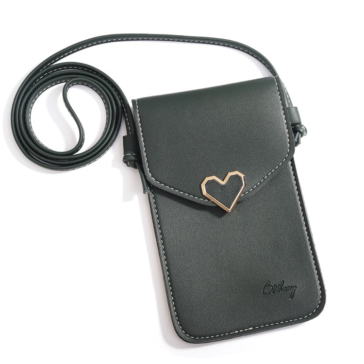 MUSUBO Universal Heart PU Leather Transparent Touch Screen Bag, Size: 5.5 x 7.7inch - Green