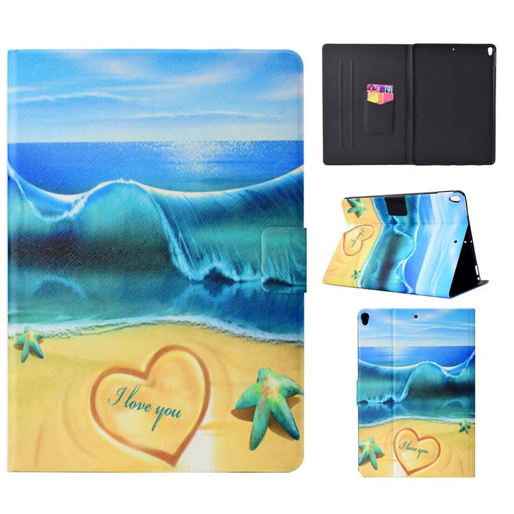 Pattern Printing Leather Card Holder Stand Tablet Accessory Case for iPad Pro 10.5-inch (2017) - Blue Sea and Beach-1