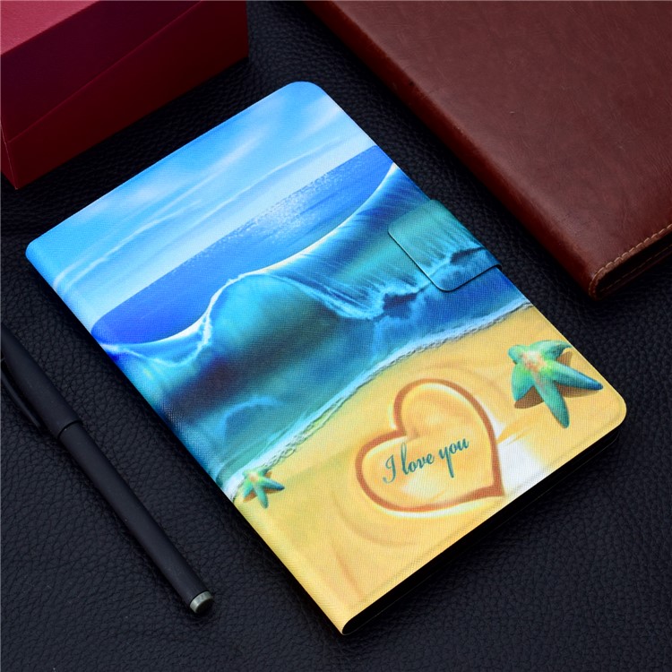 Pattern Printing Leather Card Holder Stand Tablet Accessory Case for iPad Pro 10.5-inch (2017) - Blue Sea and Beach-6