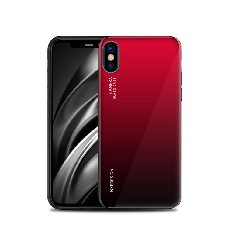 Parte Posterior De Cristal Templado NXE + Carcasa Híbrida De TPU Para IPhone XS / X - Rojo / Negro-1