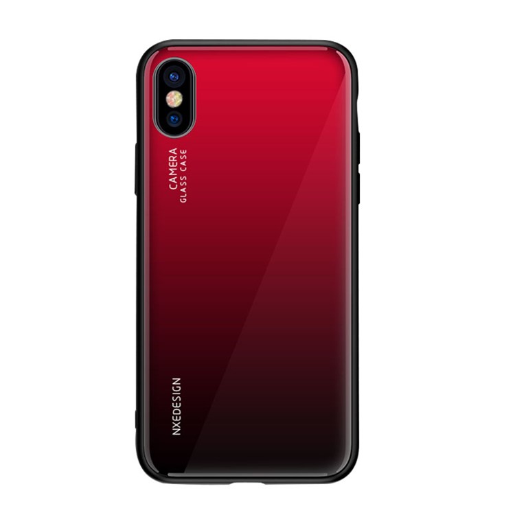 Parte Posterior De Cristal Templado NXE + Carcasa Híbrida De TPU Para IPhone XS / X - Rojo / Negro-2