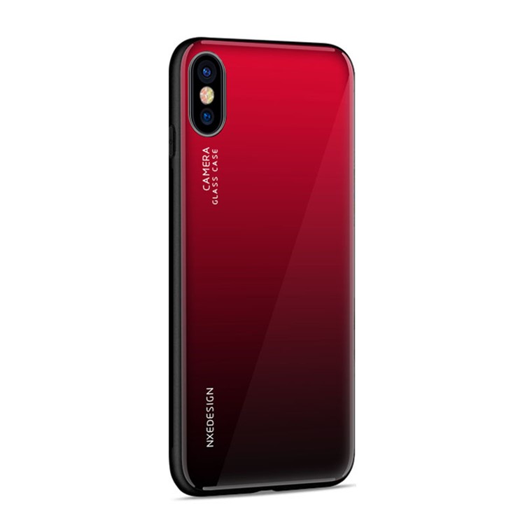Parte Posterior De Cristal Templado NXE + Carcasa Híbrida De TPU Para IPhone XS / X - Rojo / Negro-4