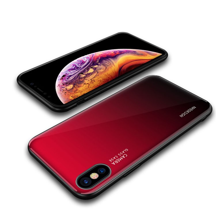 Parte Posterior De Cristal Templado NXE + Carcasa Híbrida De TPU Para IPhone XS / X - Rojo / Negro-5