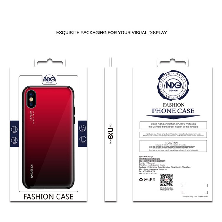 Parte Posterior De Cristal Templado NXE + Carcasa Híbrida De TPU Para IPhone XS / X - Rojo / Negro-6