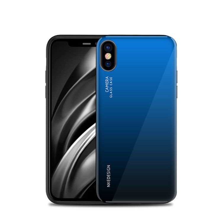 NXE Vidrio Templado Atrás + Funda De Protección De TPU Para Iphone XS / X - Azul Oscuro-1