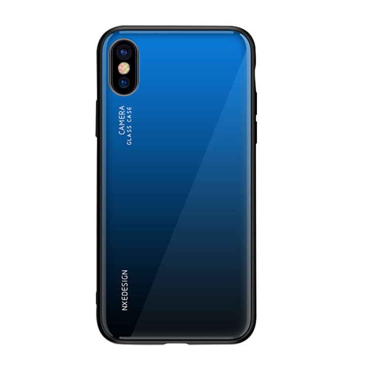 NXE Vidrio Templado Atrás + Funda De Protección De TPU Para Iphone XS / X - Azul Oscuro-2