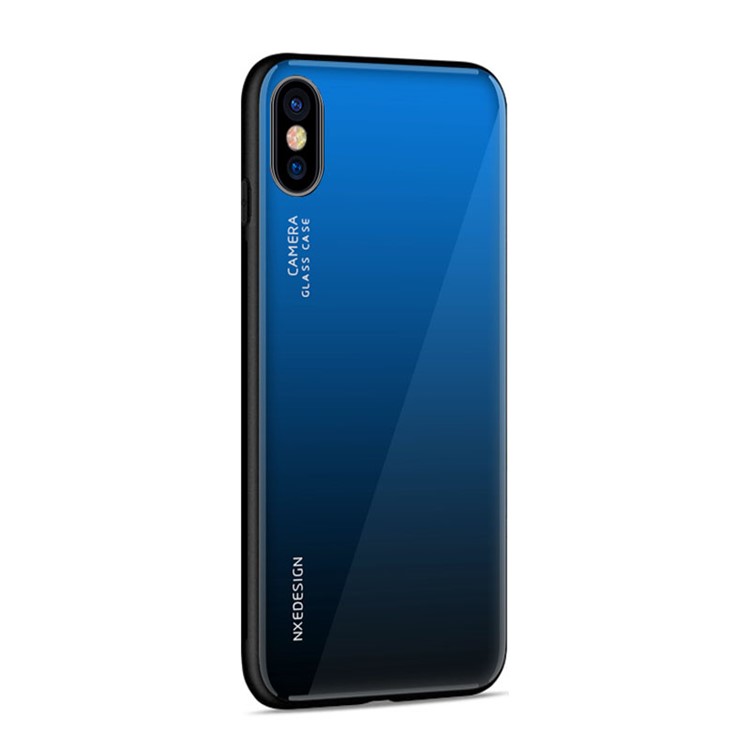 NXE Vidrio Templado Atrás + Funda De Protección De TPU Para Iphone XS / X - Azul Oscuro-4