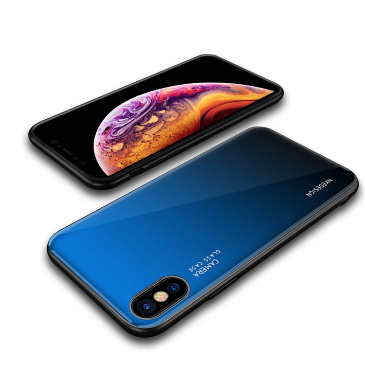 NXE Vidrio Templado Atrás + Funda De Protección De TPU Para Iphone XS / X - Azul Oscuro-5