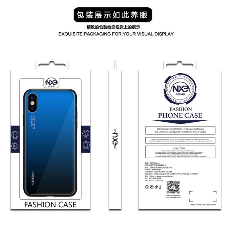 NXE Vidrio Templado Atrás + Funda De Protección De TPU Para Iphone XS / X - Azul Oscuro-6