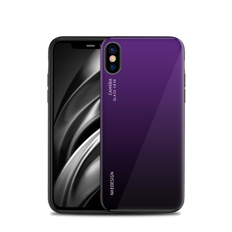 Parte Posterior De Vidrio Templado NXE + Cubierta Móvil Híbrida De TPU Para IPhone XS / X - Morado Oscuro-1