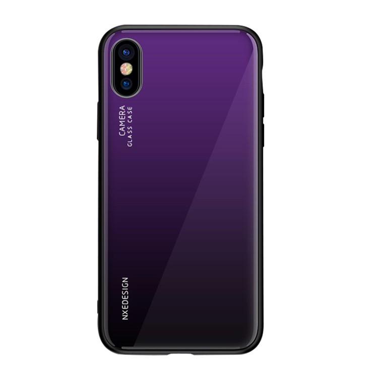 Parte Posterior De Vidrio Templado NXE + Cubierta Móvil Híbrida De TPU Para IPhone XS / X - Morado Oscuro-2