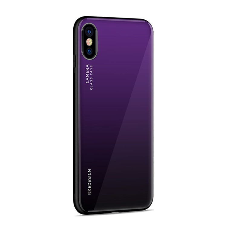 Parte Posterior De Vidrio Templado NXE + Cubierta Móvil Híbrida De TPU Para IPhone XS / X - Morado Oscuro-4