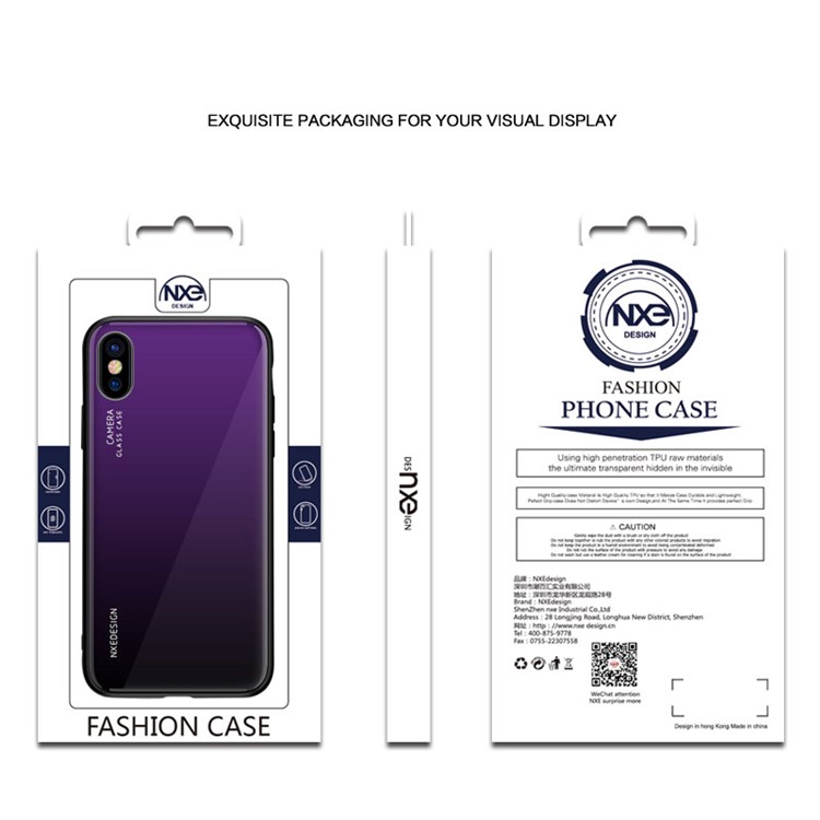 Parte Posterior De Vidrio Templado NXE + Cubierta Móvil Híbrida De TPU Para IPhone XS / X - Morado Oscuro-6