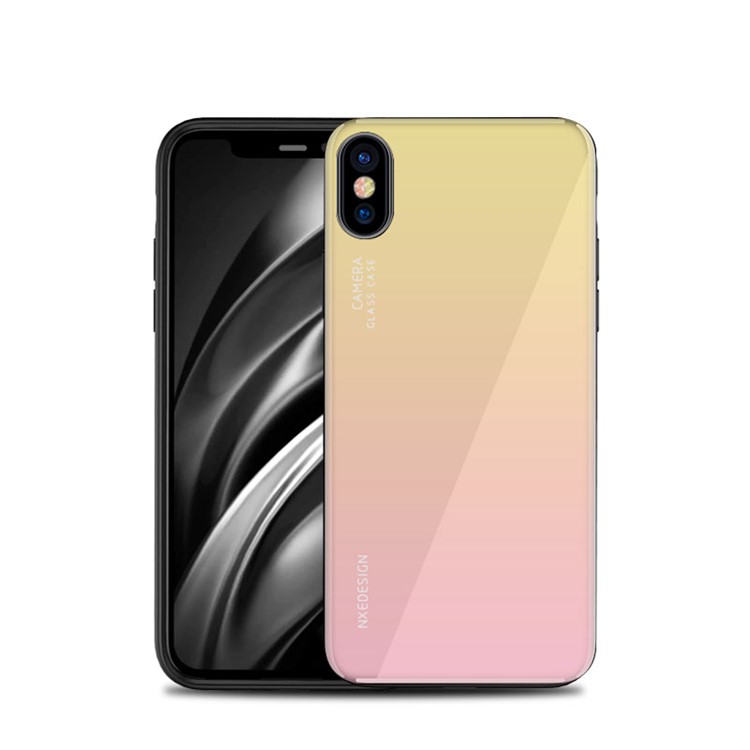 Parte Posterior De Vidrio Templado NXE + Funda Móvil De TPU Para Iphone XS / X - Amarillo / Rosado-1