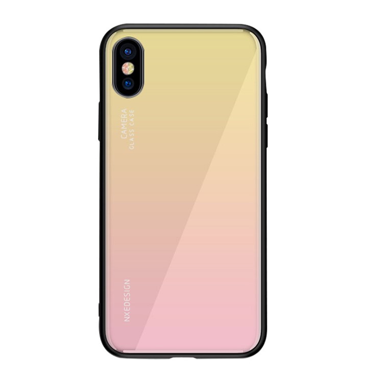 Parte Posterior De Vidrio Templado NXE + Funda Móvil De TPU Para Iphone XS / X - Amarillo / Rosado-2