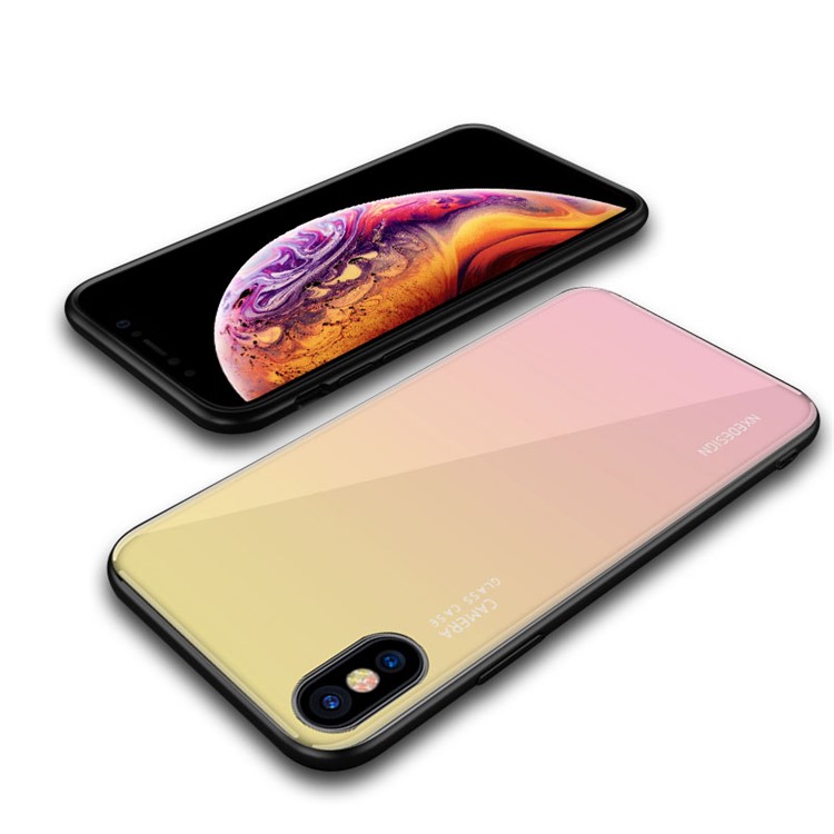Parte Posterior De Vidrio Templado NXE + Funda Móvil De TPU Para Iphone XS / X - Amarillo / Rosado-5