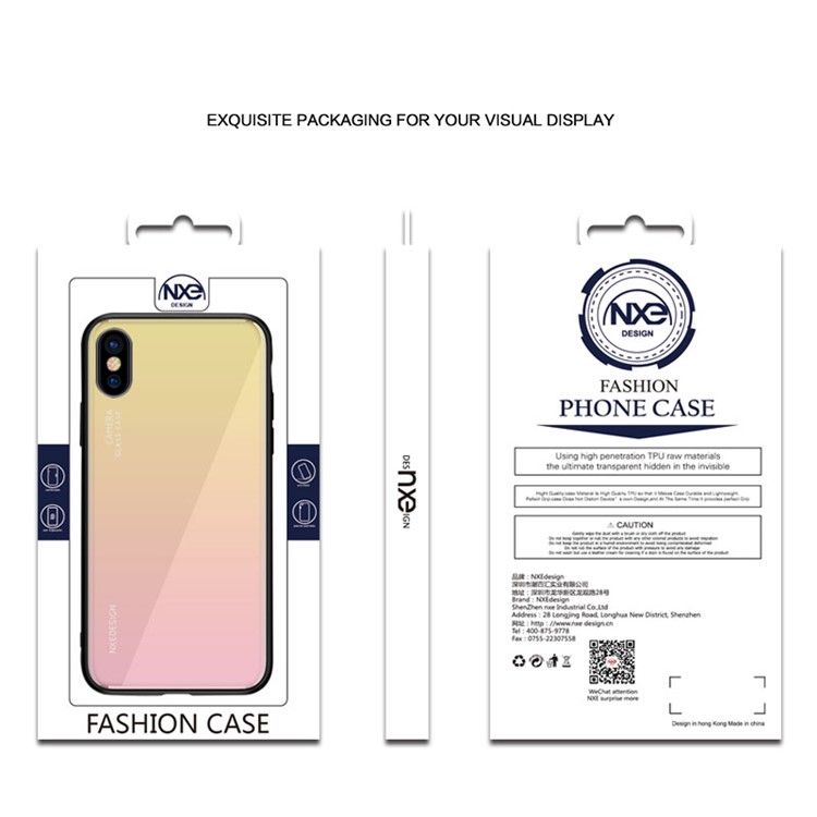 Parte Posterior De Vidrio Templado NXE + Funda Móvil De TPU Para Iphone XS / X - Amarillo / Rosado-6