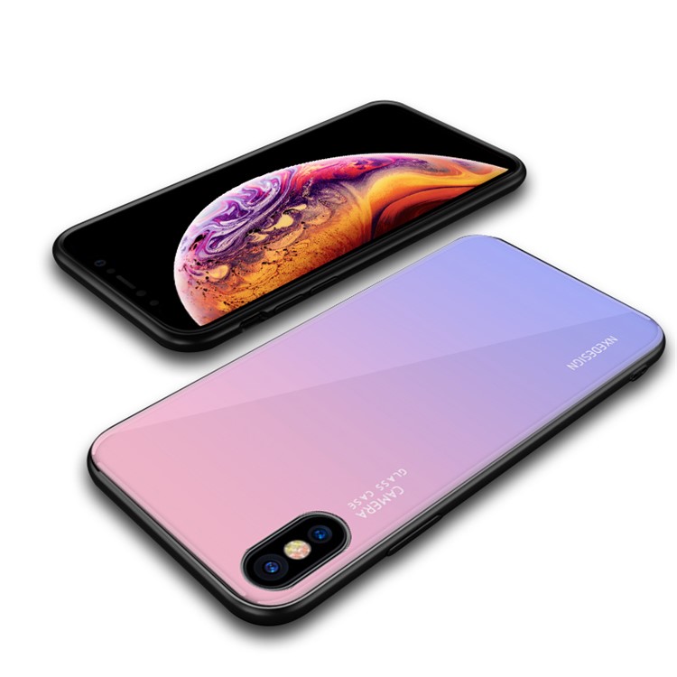 NXE Vidrio Templado Atrás + Cubierta Del Teléfono Celular De TPU Para Iphone XS / X - Violeta Claro-5