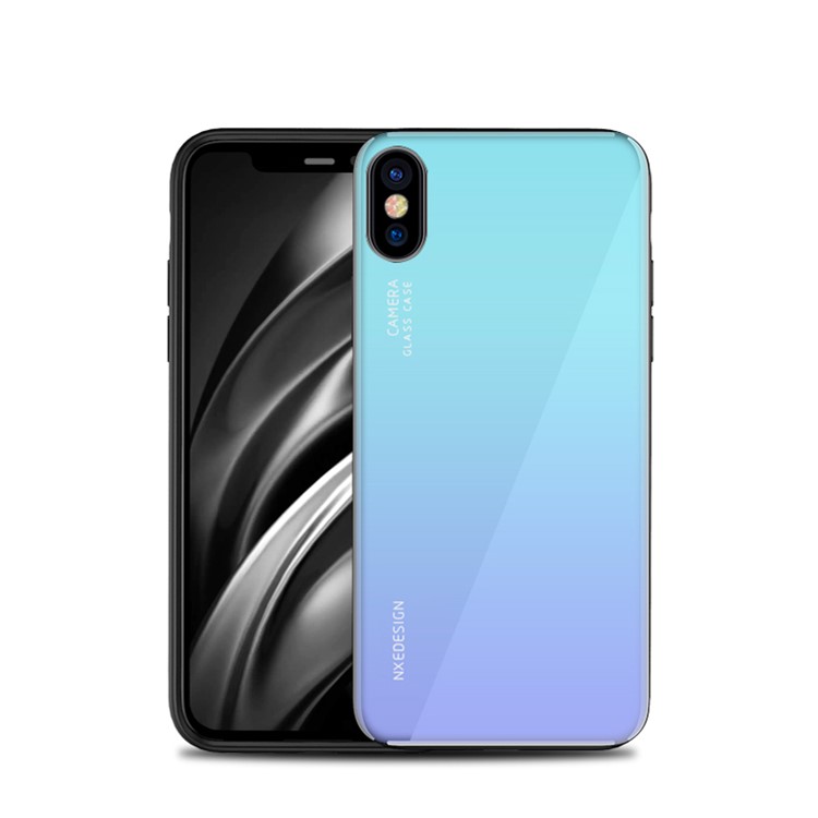 Dos En Verre Trempé NXE + Accessoire Etui TPU Pour IPhone XS / X - Bleu Clair-1
