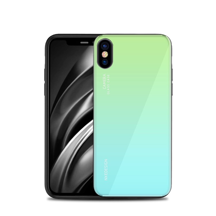 Funda Protectora De Vidrio Templado NXE + TPU Para Iphone XS / X - Verde / Cian-1