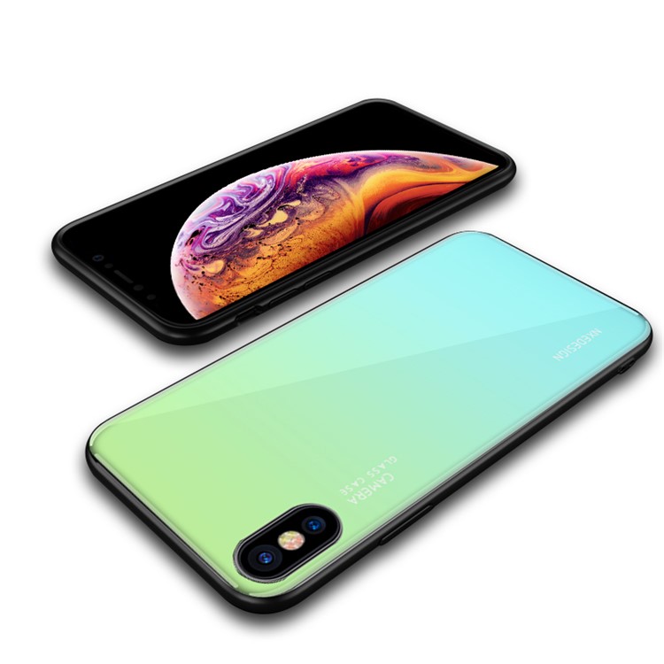 Funda Protectora De Vidrio Templado NXE + TPU Para Iphone XS / X - Verde / Cian-5