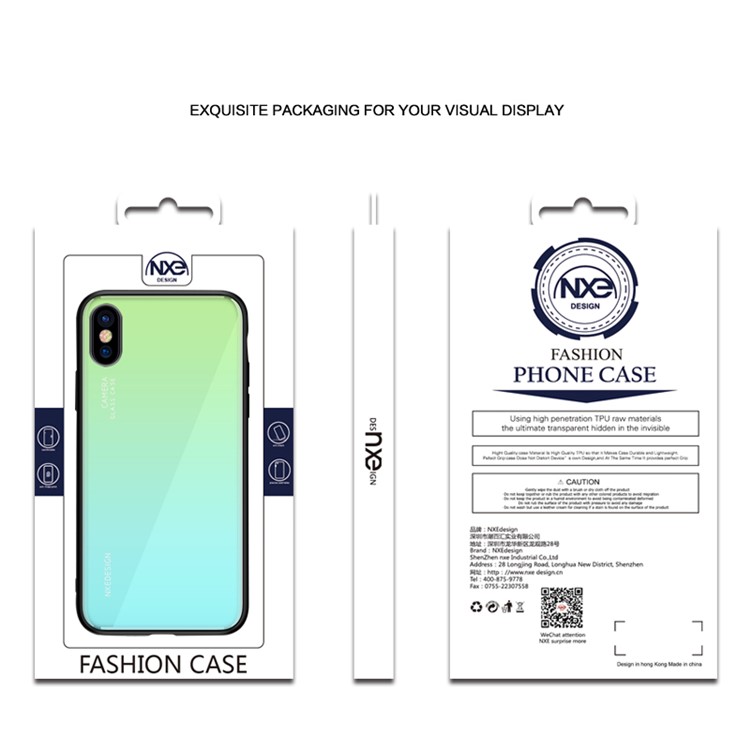 Funda Protectora De Vidrio Templado NXE + TPU Para Iphone XS / X - Verde / Cian-6