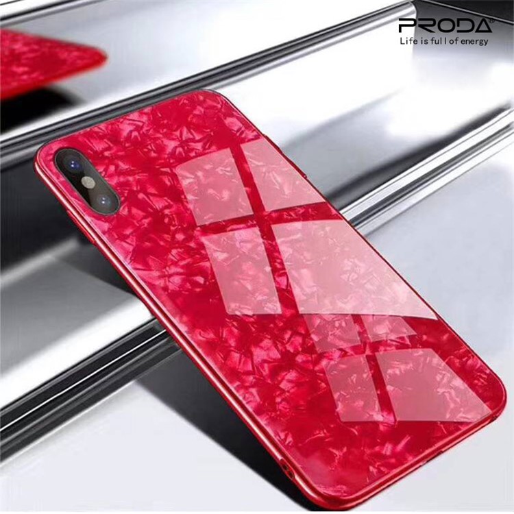

Красный - Для Iphone X PRODA Текстура Раковины Закаленное Стекло Назад + Мягкий Корпус Корпуса TPU