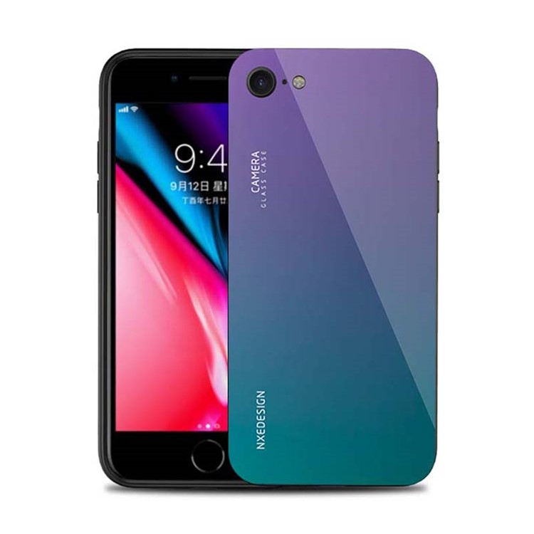 Púrpura / Azul - NXE Vidrio Templado Back + TPU Híbrido Cubierta Del Teléfono Móvil Para Iphone 8/7 4.7 Pulgadas-1