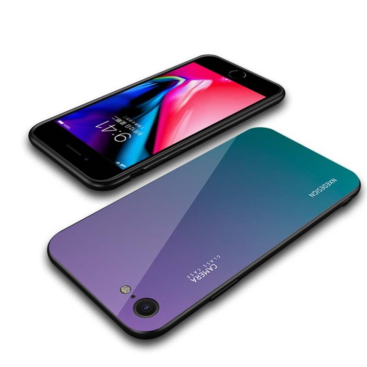 Púrpura / Azul - NXE Vidrio Templado Back + TPU Híbrido Cubierta Del Teléfono Móvil Para Iphone 8/7 4.7 Pulgadas-5