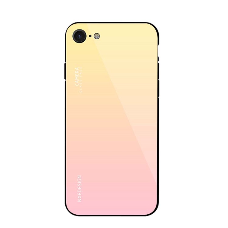 Amarillo / Rosado - NXE Vidrio Templado Back + TPU Híbrido Cubierta Del Teléfono Móvil Para Iphone 8/7 4.7 Pulgadas-2