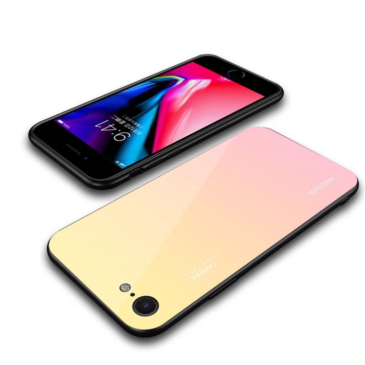 Amarillo / Rosado - NXE Vidrio Templado Back + TPU Híbrido Cubierta Del Teléfono Móvil Para Iphone 8/7 4.7 Pulgadas-5