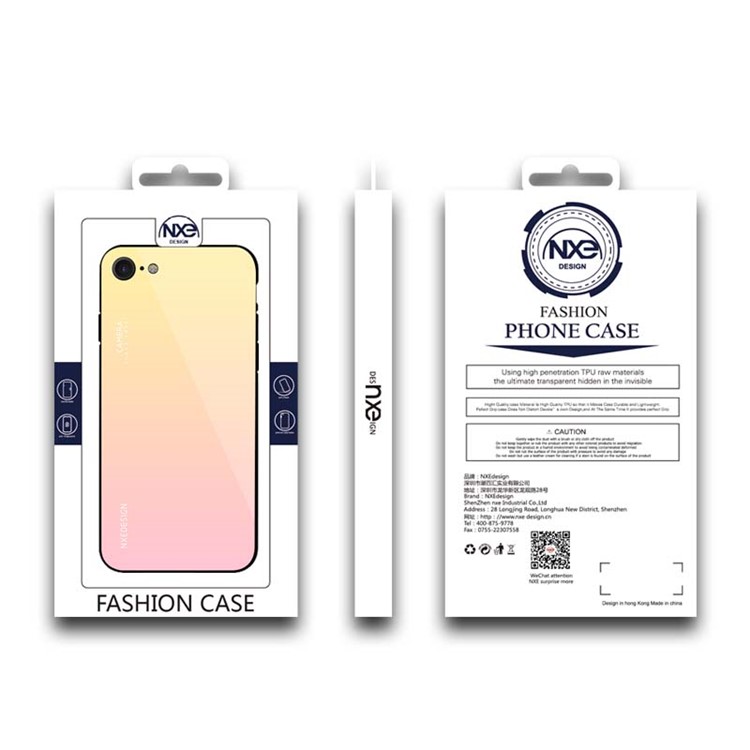 Amarillo / Rosado - NXE Vidrio Templado Back + TPU Híbrido Cubierta Del Teléfono Móvil Para Iphone 8/7 4.7 Pulgadas-6