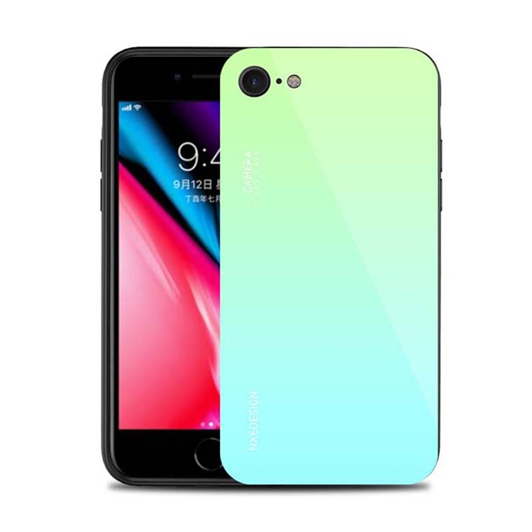Verde - NXE Vidrio Templado Back + TPU Híbrido Cubierta Del Teléfono Móvil Para Iphone 8/7 4.7 Pulgadas-1