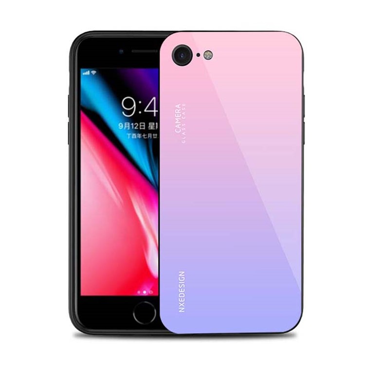 Púrpura Claro - NXE Vidrio Templado Back + TPU Híbrido Cubierta Del Teléfono Móvil Para Iphone 8/7 4.7 Pulgadas-1