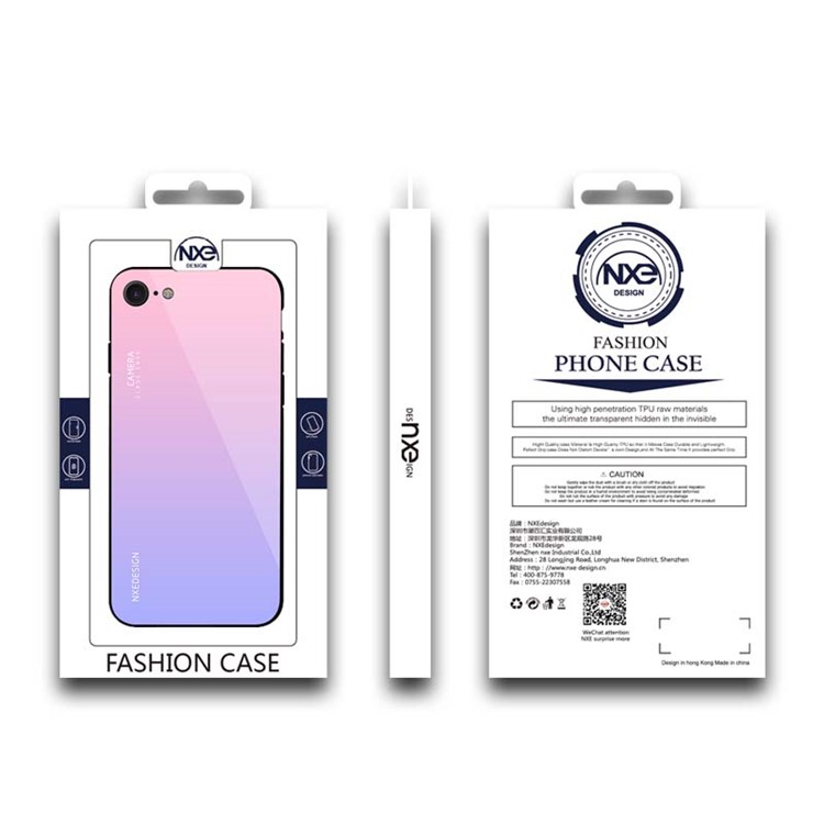 Púrpura Claro - NXE Vidrio Templado Back + TPU Híbrido Cubierta Del Teléfono Móvil Para Iphone 8/7 4.7 Pulgadas-6