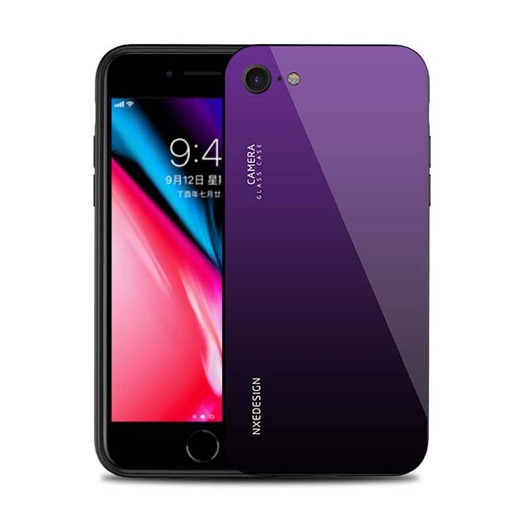 Morado Oscuro - NXE Vidrio Templado Back + TPU Híbrido Cubierta Del Teléfono Móvil Para Iphone 8/7 4.7 Pulgadas-1