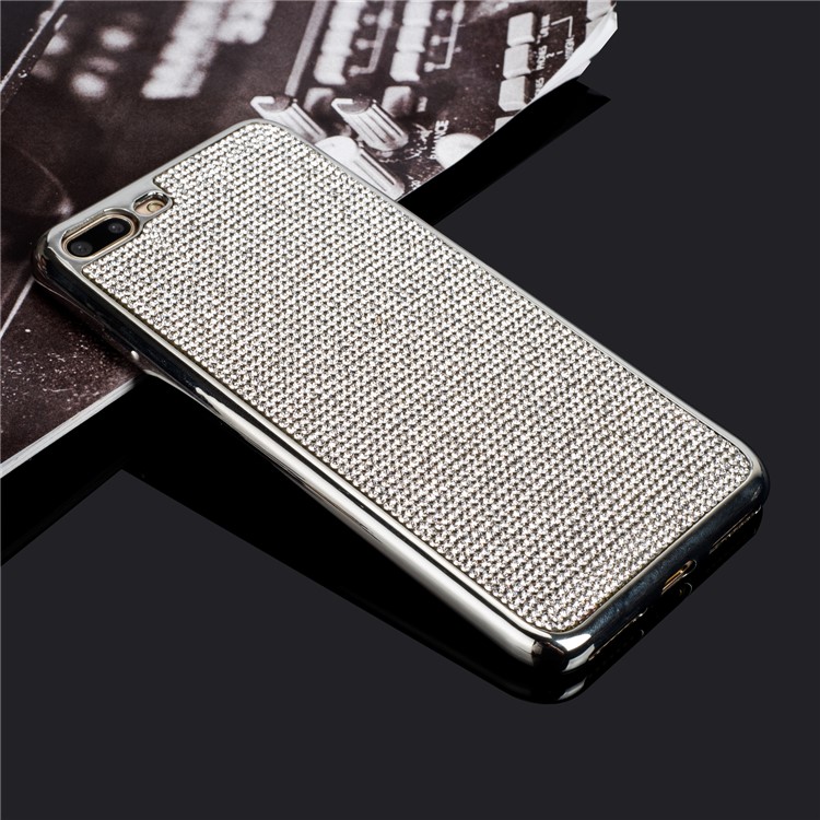 

Серебряный - Bling Bling Rhinestones Гальванизированная Оболочка Телефона TPU Back Для Iphone 8 Plus / 7 Плюс, iPhone 8 Plus
