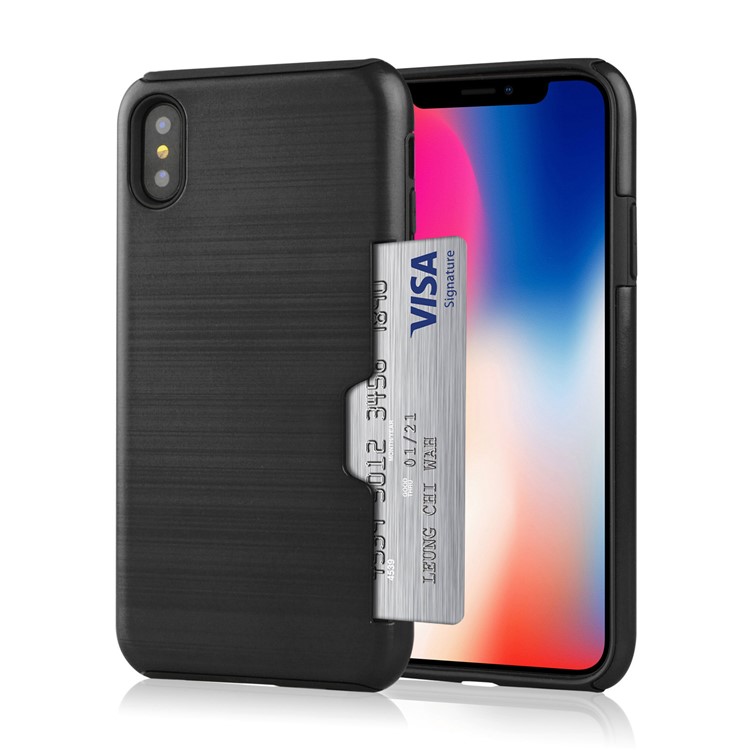 

Black - For iPhone X Brushed Texture PC + TPU Hybrid Case with Card Slot