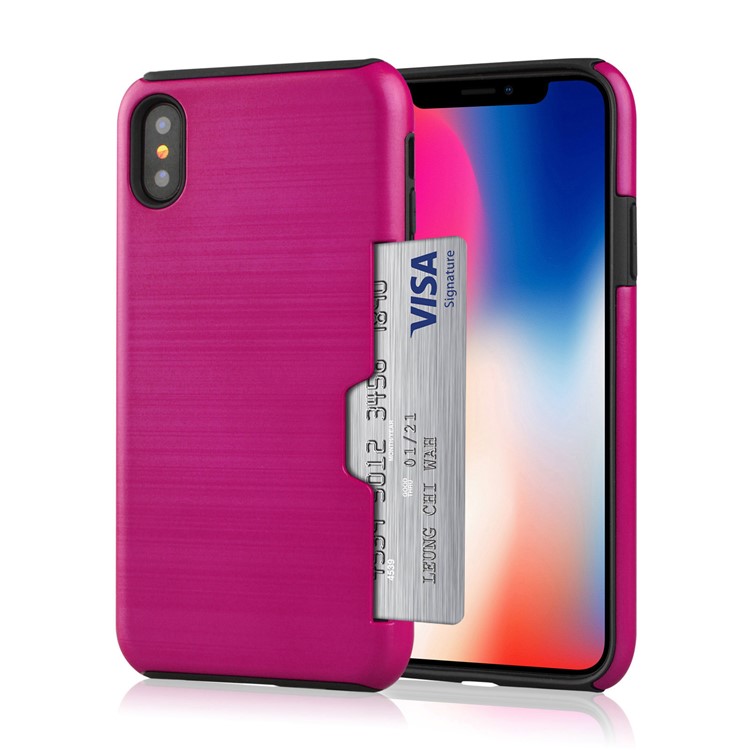 

Rose - For iPhone X Brushed Texture PC + TPU Hybrid Phone Case with Card Slot