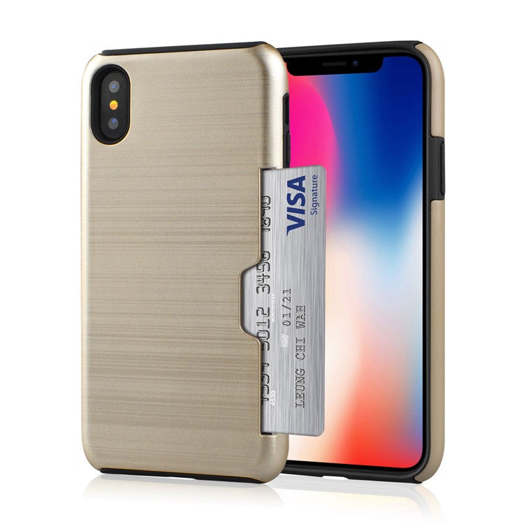 

Gold - For iPhone X Brushed Texture PC + TPU Hybrid Case Shell with Card Slot