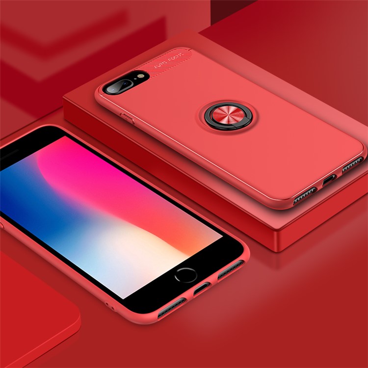 

Red - For iPhone 8 Plus / 7 Plus 5.5 inch Finger Ring Kickstand TPU Mobile Phone Cover (Built-in Magnetic Metal Sheet)