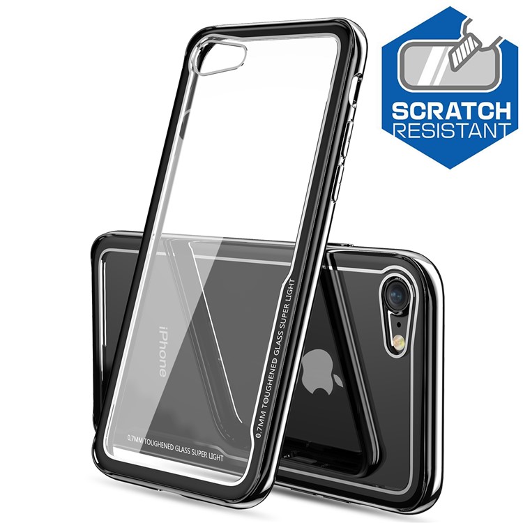

Black - Electroplating TPU Frame + Glass Back Hybrid Phone Shell for iPhone 8/7/SE 2 (2020), iPhone 8 4.7 inch