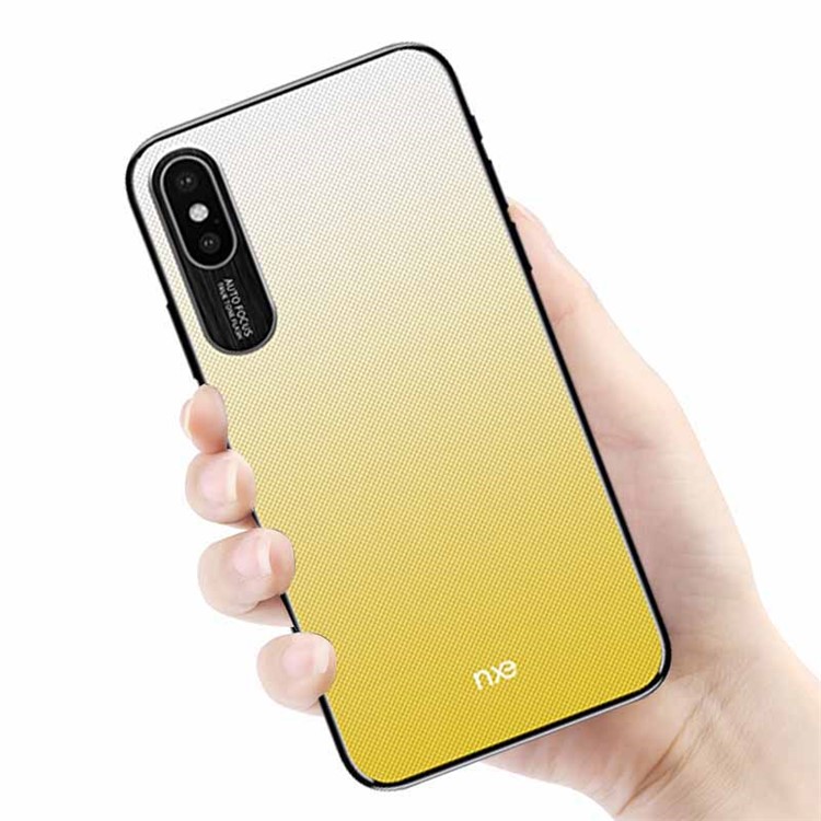 

NXE Embossment Hard PC Phone Accessory Casing Shell with CNC Metal Rear Camera Lens Ring for iPhone X/XS 5.8 - Yellow