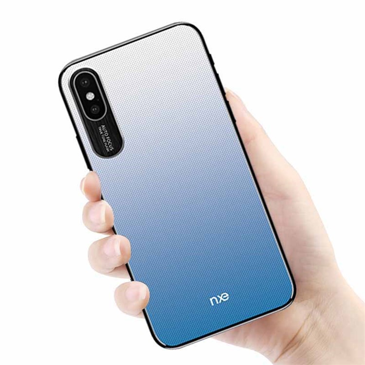 

NXE Embossment Hard PC Phone Shell with CNC Metal Rear Camera Lens Ring for iPhone X/XS 5.8 - Blue