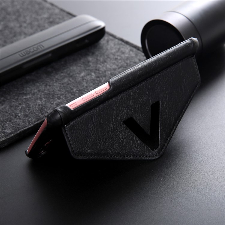 NV Rotary PU Leather Coated PC Phone Casing for iPhone 8 Plus with Kickstand and Card Holder - Black-10